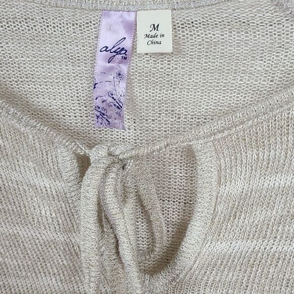 Alya Abby Hacci Lace Combo Stripe Top Beige Lightweight Sweater Tie Super Soft - Picture 5 of 9